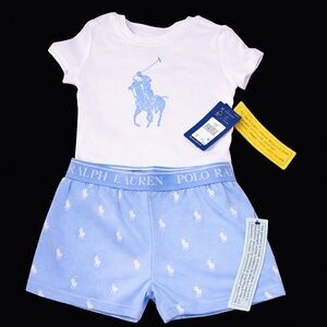 NWT Polo Ralph Lauren Unisex Baby Blue Matching Set – Luxury Logo Tee & Shorts